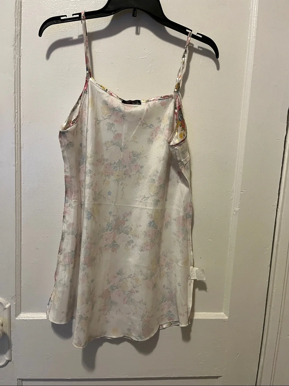 Women's Floral Satin Slip Dress - Cream with Pink & Yellow Flowers